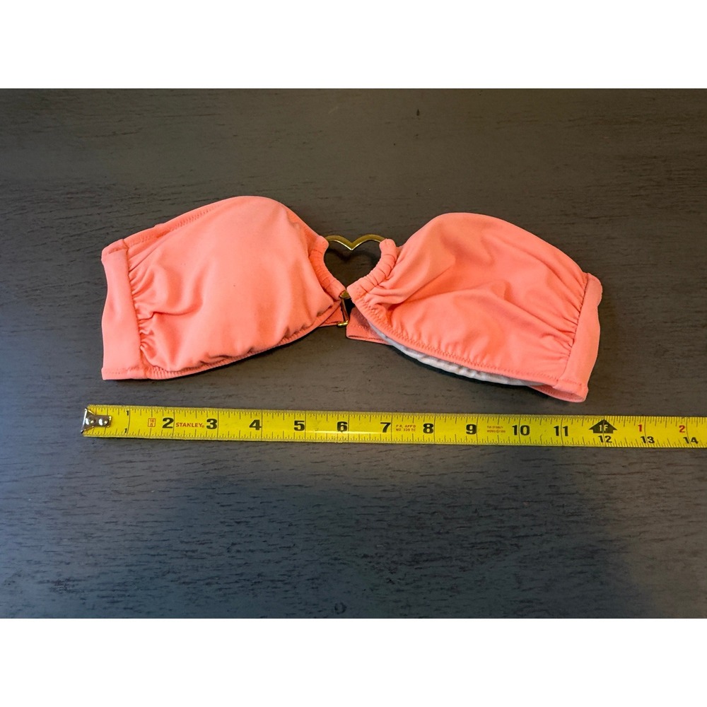 Victorias Secret Peach Coral Heart Bandeau Bikini Top Small S/P Strapless Swim